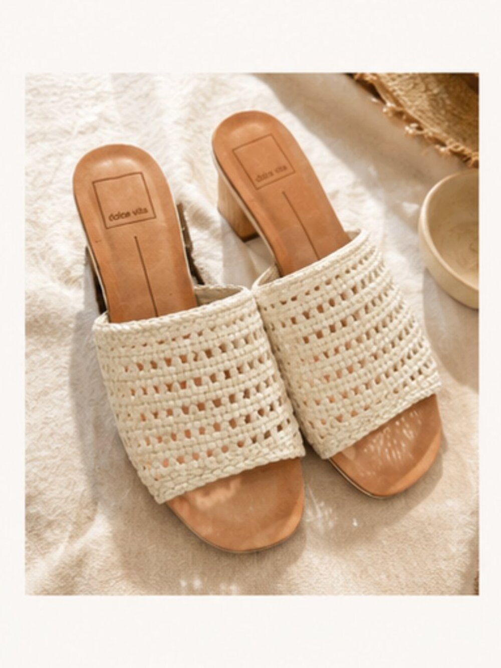 Dolce Vita Woven Raffia Mule Heels NWOT 8 Cream Architectural Block Heel